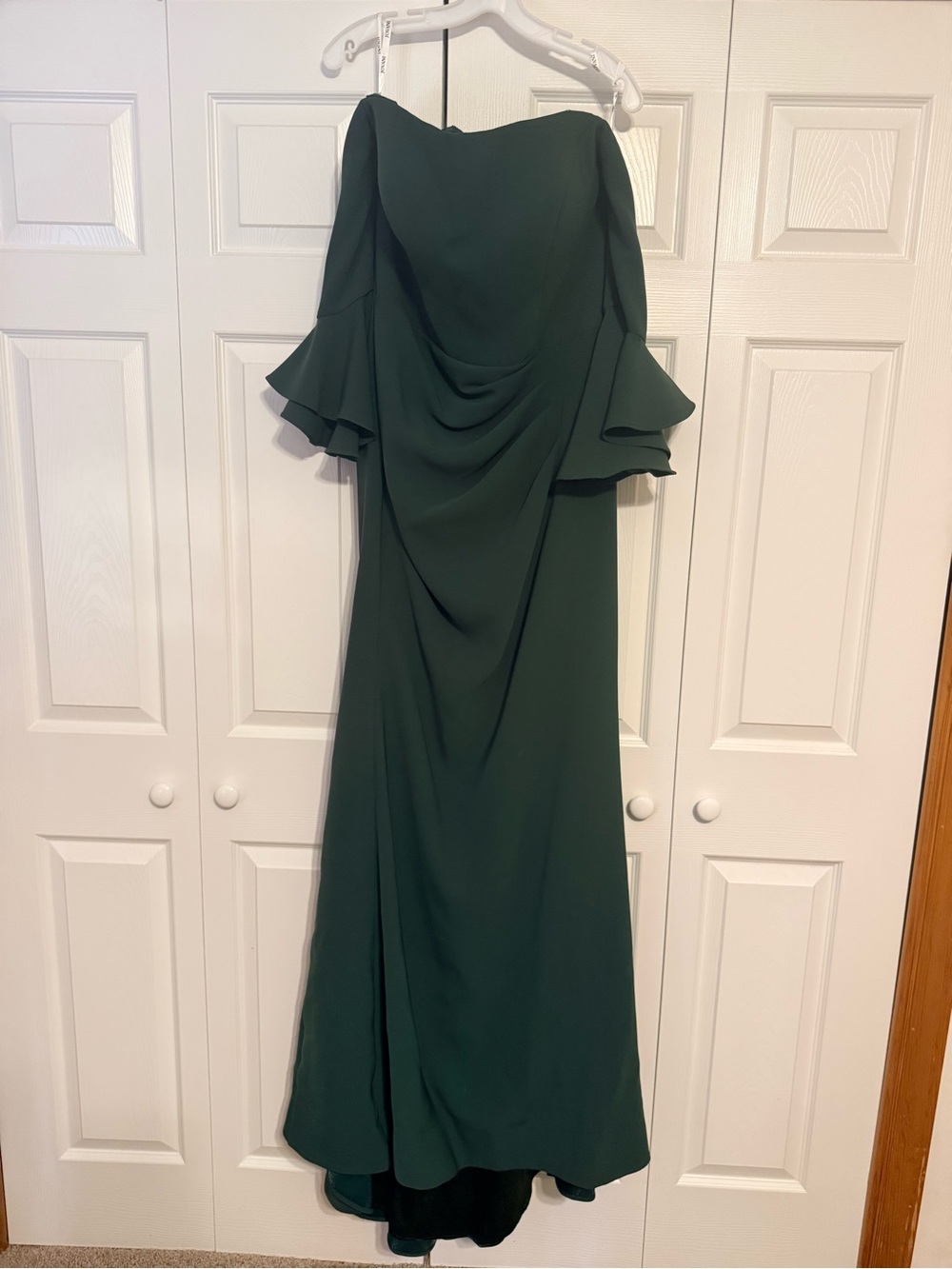 Jovani Dark Green Off-Shoulder Ruffle Sleeve Evening Gown - Picture 2 of 7